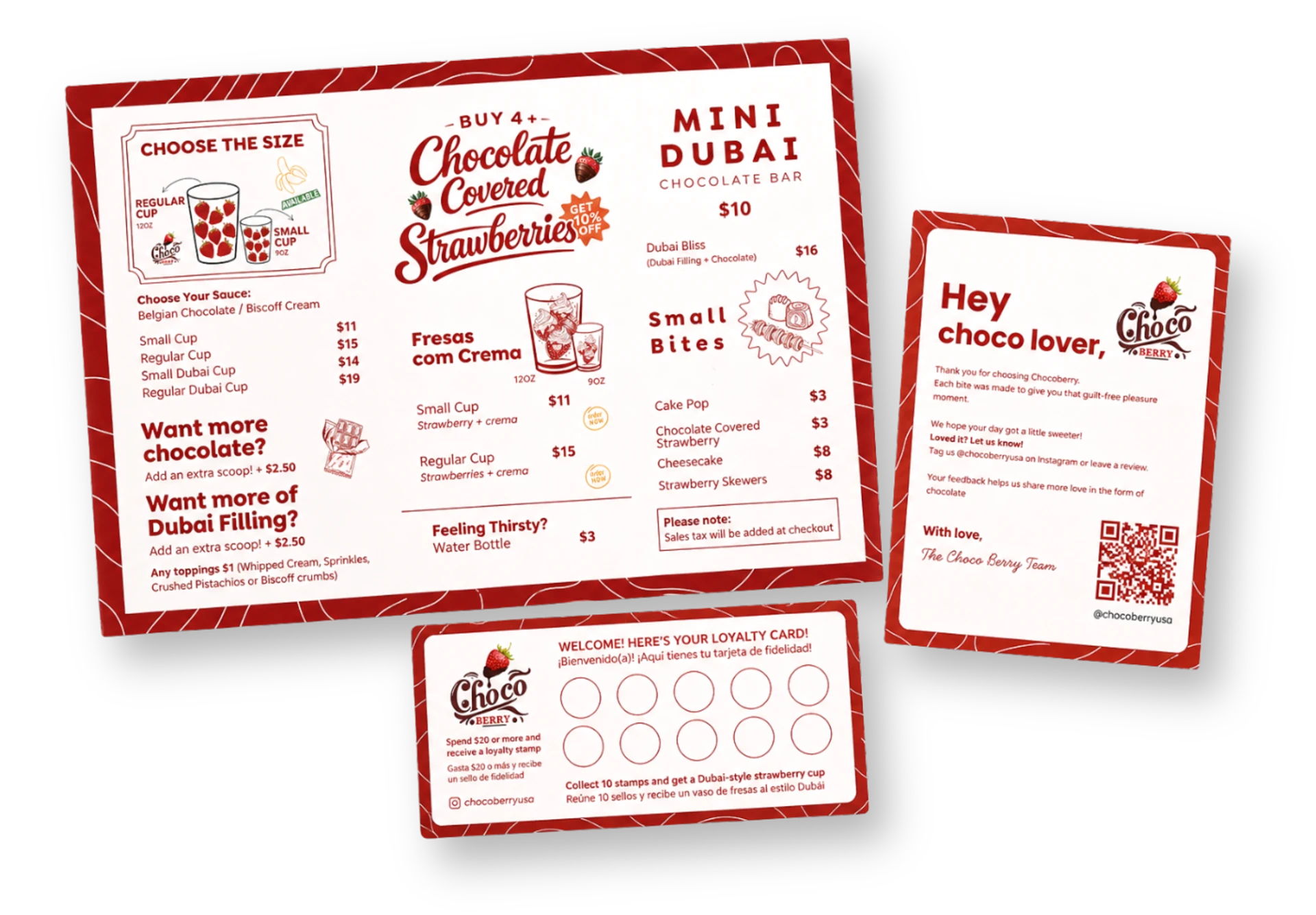 Cardápio e cartão de fidelidade Choco Berry
