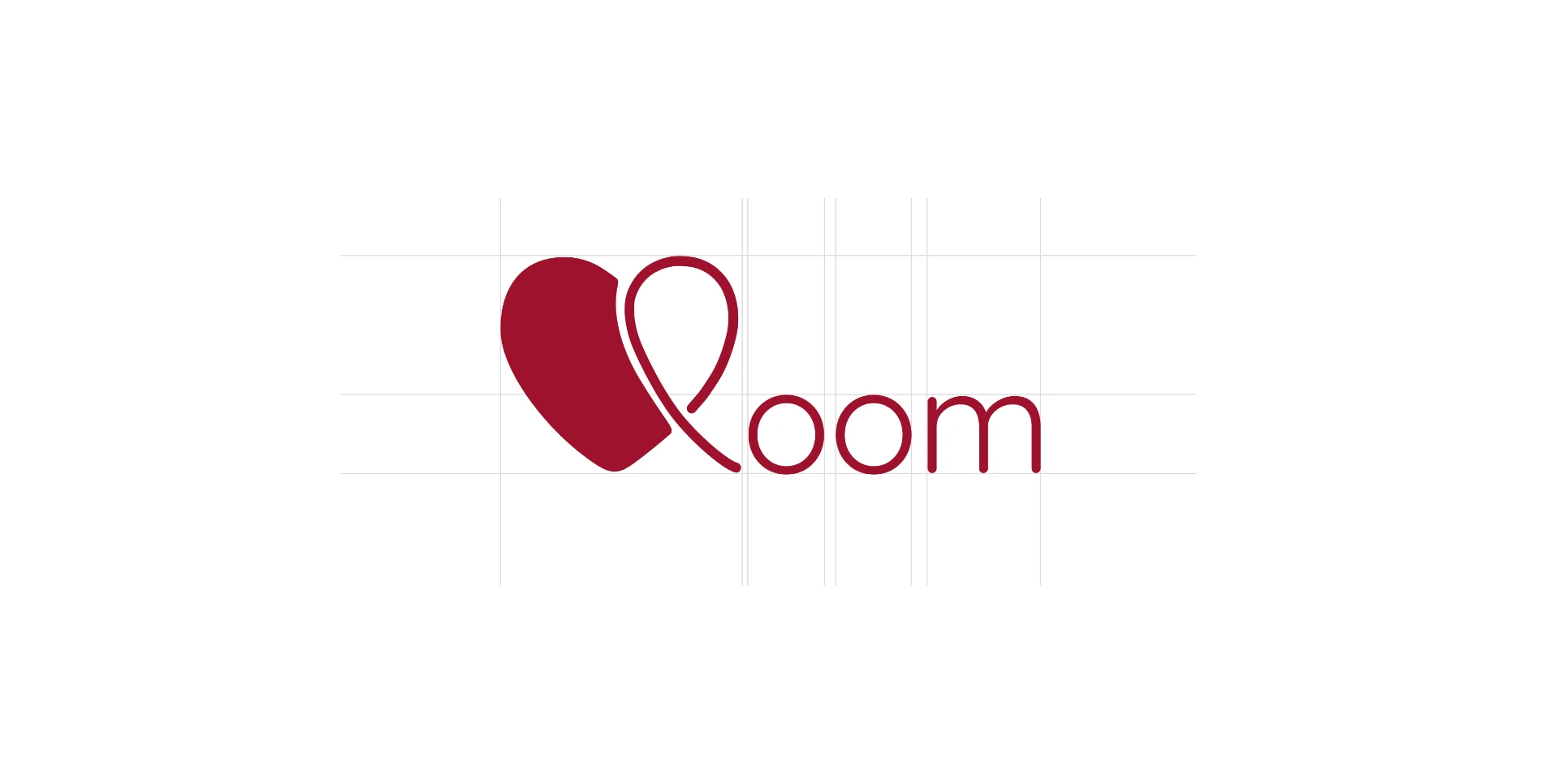 Logotipo do Loom construído sobre um grid, com o coração e o fio que forma a letra L